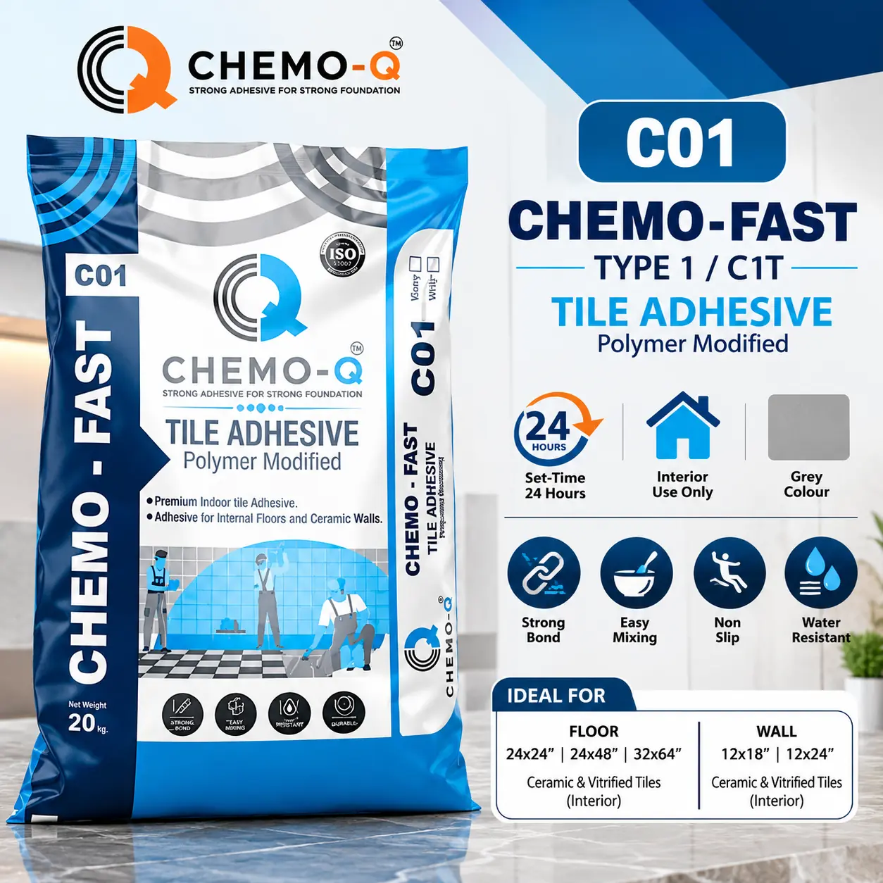 CHEMO-Q C01 CHEMO-FAST Type 1 Tile Adhesive 20KG