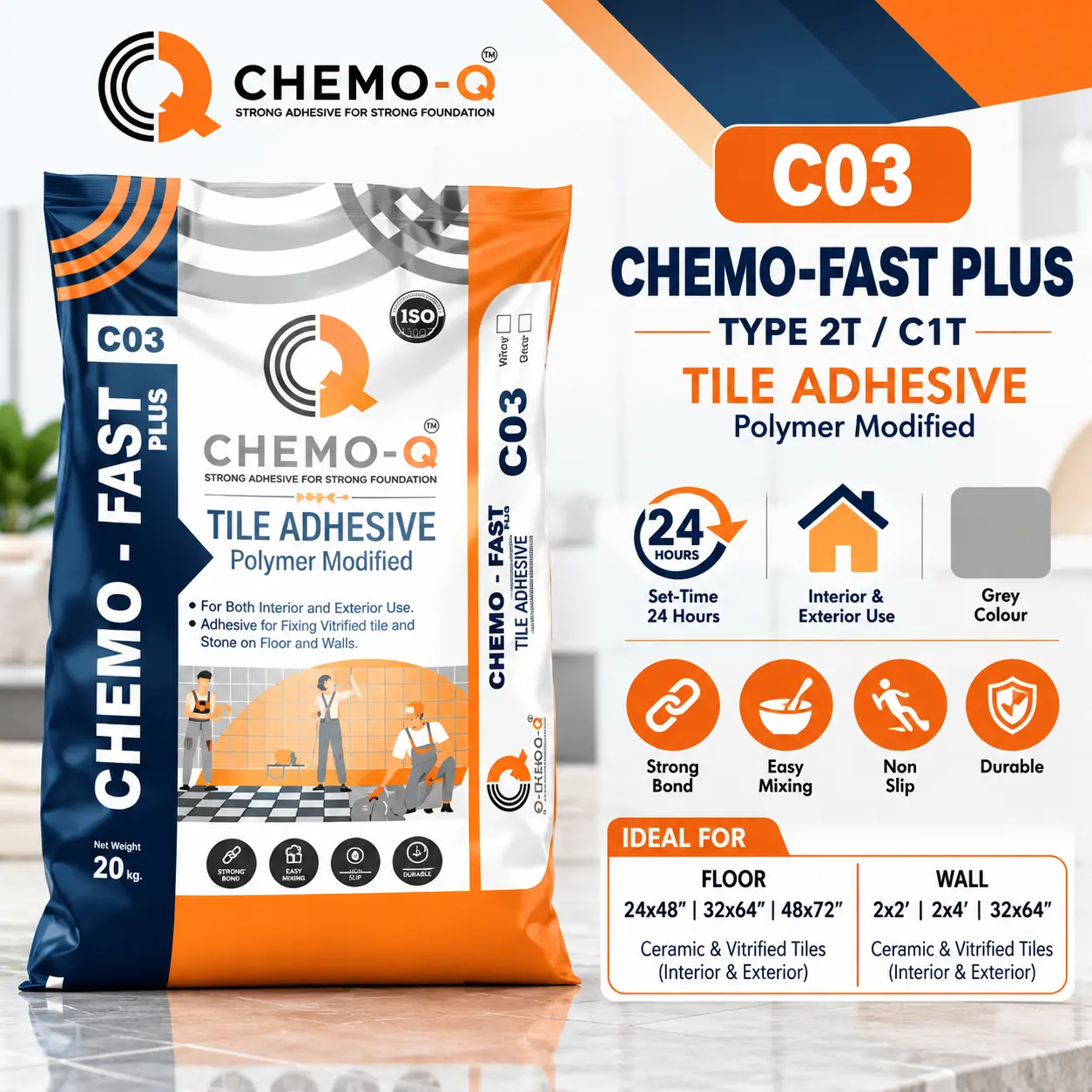 CHEMO-Q C03 CHEMO-FAST PLUS Type 2 Tile Adhesive 20KG