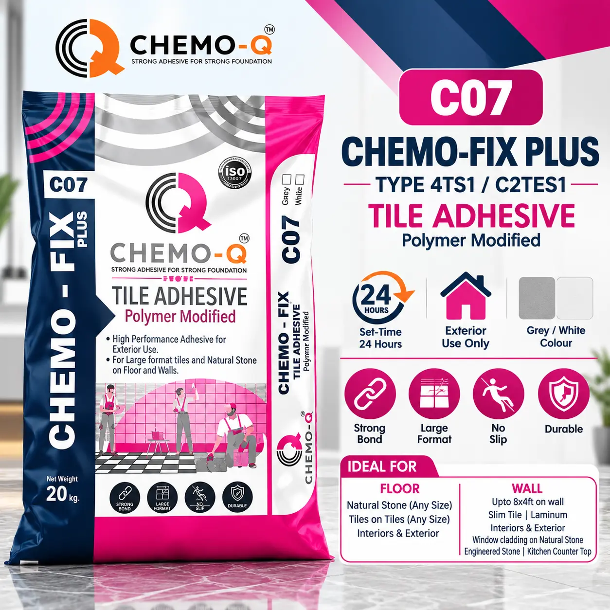 CHEMO-Q C07 CHEMO-FIX PLUS Type 4 Tile Adhesive 20KG